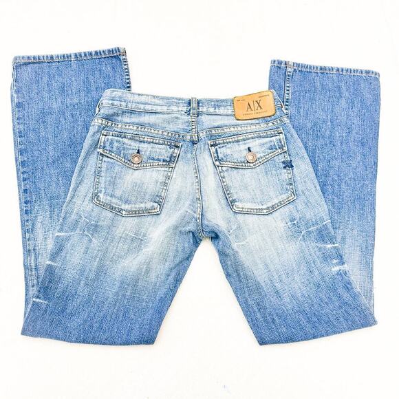 Armani Exchange Parras Dark Stone Light Wash Wide Leg Denim Jeans Size 2 Short - Picture 5 of 8